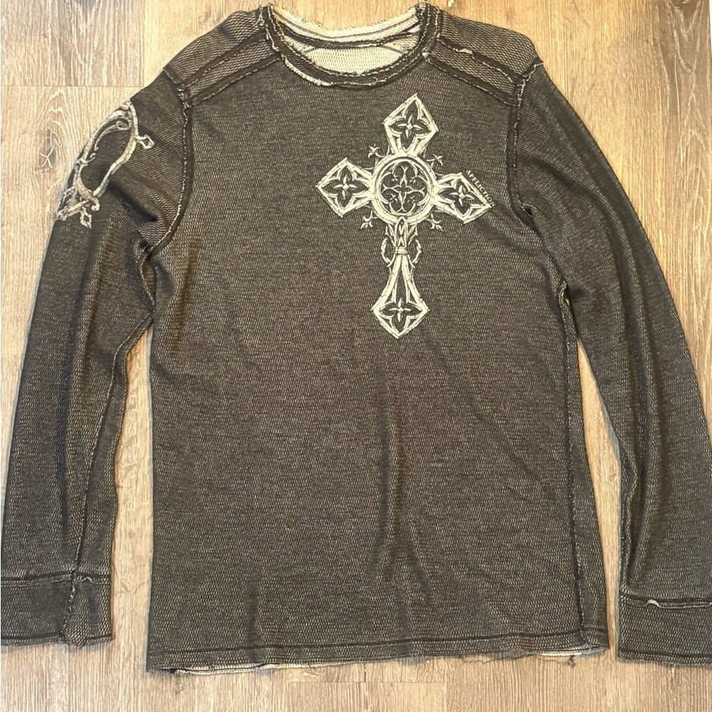 Y2k Rare affliction reversible wing cross thermal long sleeve design